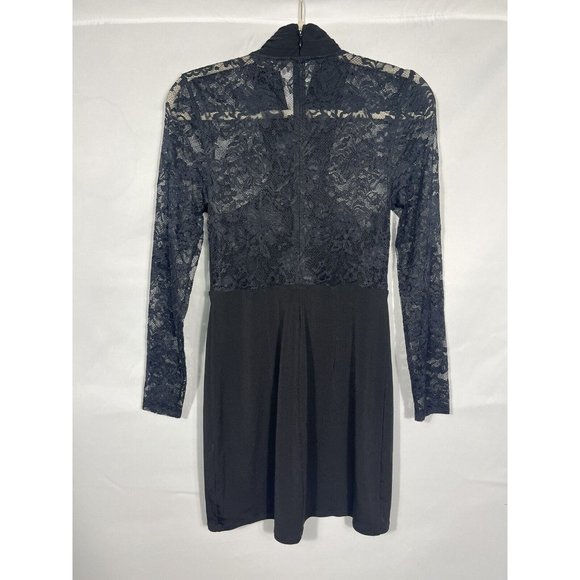 Express Dress Small Black Lace Open-Back Mini Bodycon Long Sleeve Women's Fitted - Picture 2 of 7